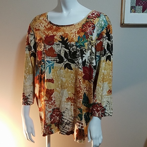 CJ Banks Tops - CJ Banks Orange & Tan Long Sleeve Tee Shirt